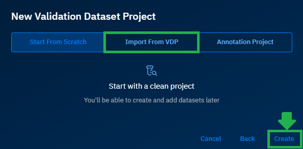 Creating a New Validation Dataset Project