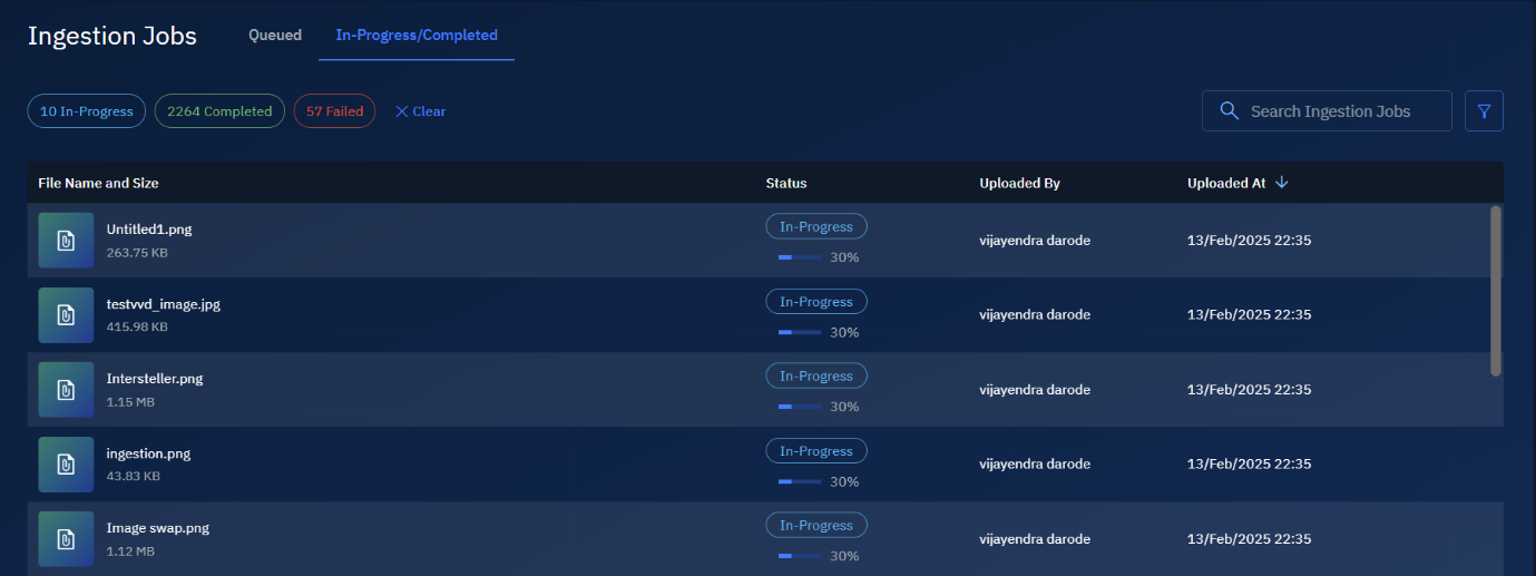 Viewing Progress in Ingestion Jobs Module