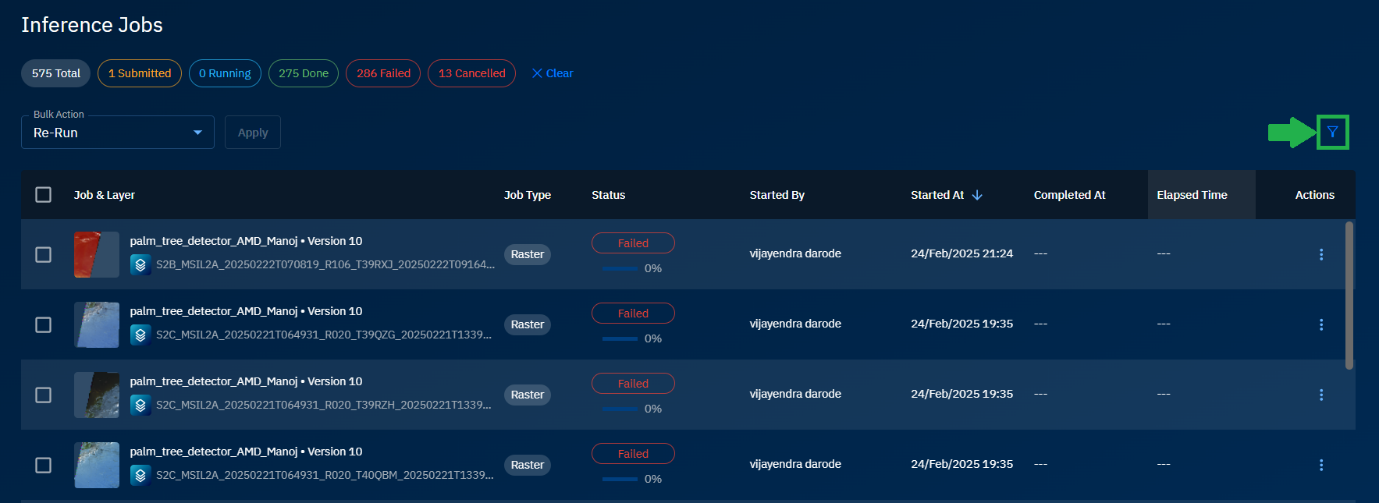 Filtering Inference Jobs